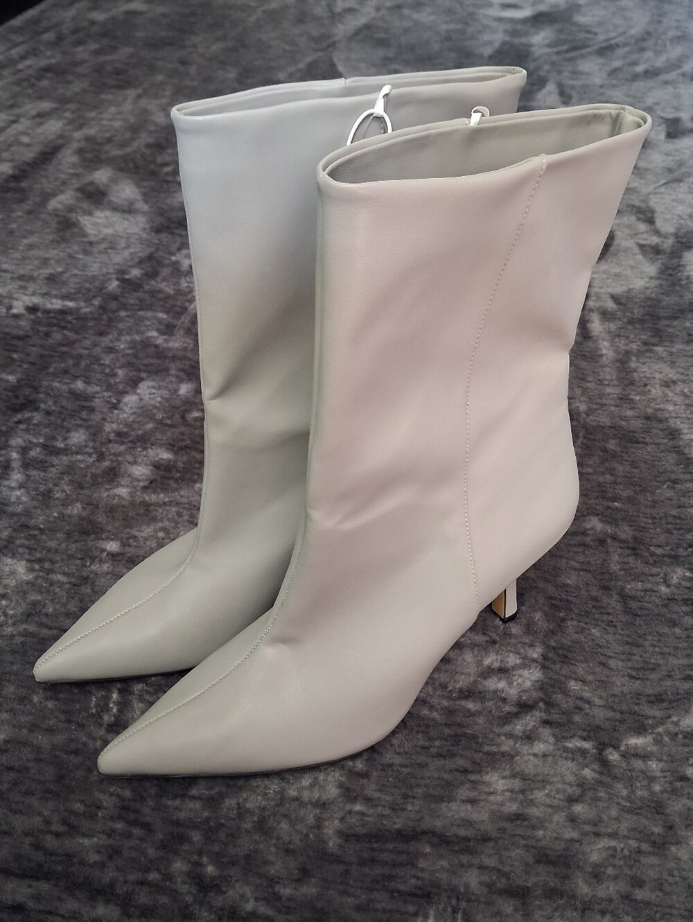 NWT H&M Gray Faux Leather Pointed Toe Stiletto Mid-Calf Boots Womens 8.5